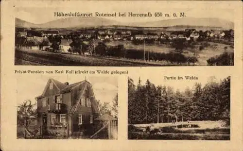 Ak Rotensol Bad Herrenalb im Schwarzwald, Panorama, Pension von Karl Kull, Wald