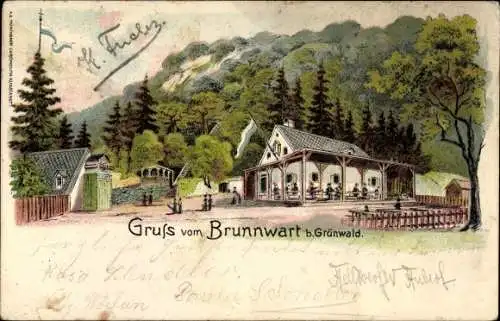 Litho Grünwald bei München, Gruß vom Brunnwart