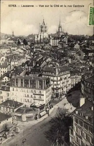 Ak Lausanne Kanton Waadt, Stadtblick, Hauptstraße, Kirche