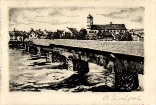Künstler Ak Bad Säckingen, Rheinbrücke