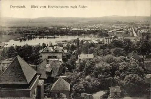 Ak Darmstadt in Hessen, Blick vom Hochzeitsturm nach Süden