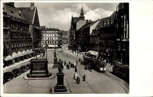 Ak Chemnitz in Sachsen, Markt, Straßenbahn, Denkmal