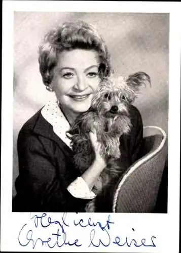 Ak Schauspielerin Grethe Weiser, Portrait, Hund, Autogramm