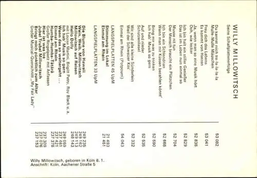 Ak Schauspieler und Sänger Willy Millowitsch, Portrait, Autogramm