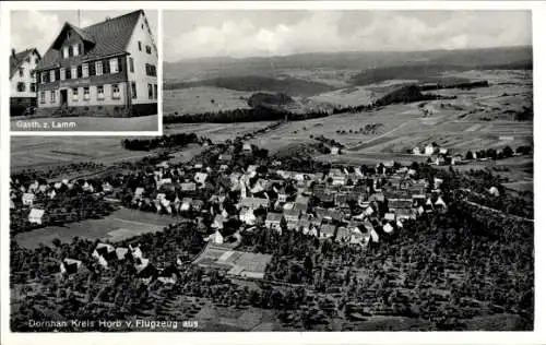 Ak Dornhan im Schwarzwald, Gasthaus zum Lamm, Totalansicht der Ortschaft, Fliegeraufnahme