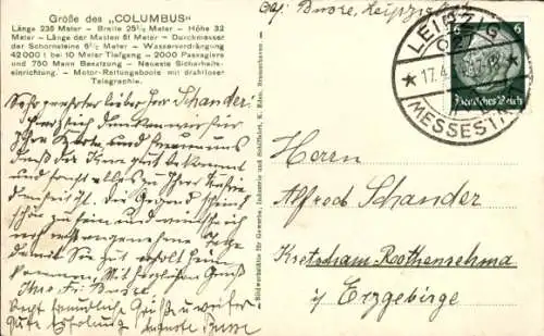 Ak Riesendampfer Columbus, NDL