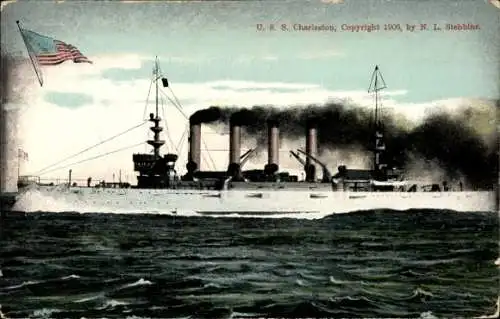 Ak US Amerikanisches Kriegsschiff, USS Charleston