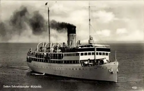 Ak Dampfer SS Rugard, Stettiner Dampfschifffahrtsgesellschaft, Reederei Braeunlich, Seebäderschiff