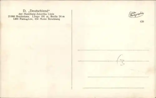 Ak Dampfschiff Deutschland, HAPAG