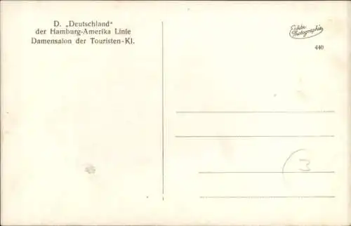 Ak Dampfschiff Deutschland, HAPAG, Innenansicht, Damensalon, Touristenklasse