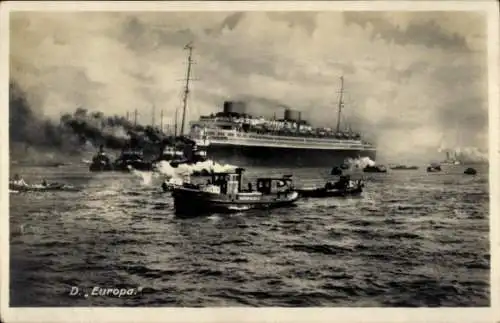 Ak Dampfschiff Europa, Norddeutscher Lloyd Bremen, Schleppschiffe, Hamburger Hafen