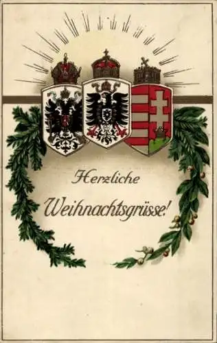 Präge Wappen Ak Glückwunsch Weihnachten, Mistelzweige, Tannenzweige