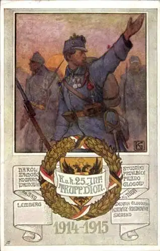 Regiments Künstler Ak Österreichischer Soldat, Deutscher Schulverein, KuK 25. Inf. Trupp. Div.