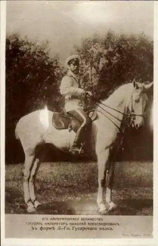 Ak Zar Nikolaus II. von Russland, Portrait auf einem Pferd