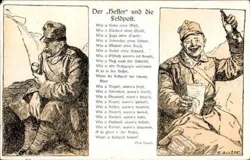 Künstler Ak Hesser und Feldpost, Kuk Soldaten, Gedicht