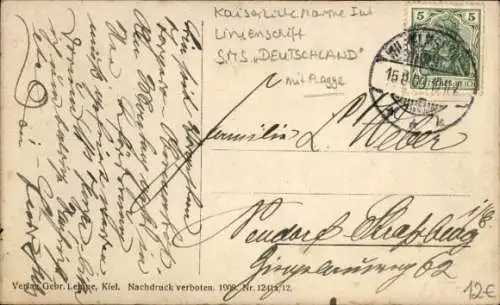 Ak Deutsches Kriegsschiff, SMS Deutschland, Linienschiff, Fahnen, Kaiserliche Marine