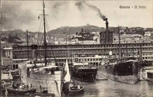 Ak Genova Genua Liguria, Hafen, Frachtschiffe Kios und Jonio