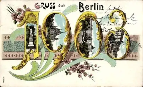 Litho Berlin Mitte, Schloss, Dom, Denkmal, Jahreszahl 1903