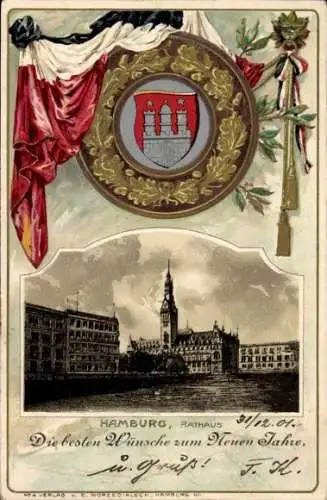 Präge Wappen Passepartout Ak Hamburg Mitte Altstadt, Rathaus