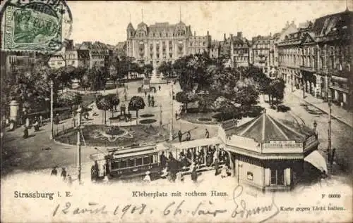 Ak Strasbourg Straßburg Elsass Bas Rhin, Kleberplatz mit rotem Haus