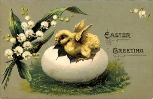 Präge Ak Glückwunsch Ostern, Küken, Osterei