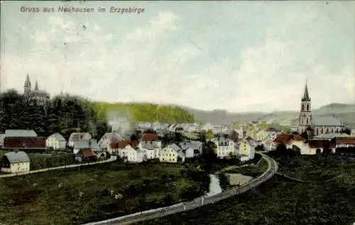 Ak Neuhausen im Erzgebirge, Totalansicht, Kirche