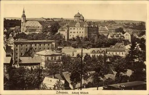 Ak Zschopau Erzgebirgskreis, Blick über die Dächer auf Schloß Wildeck