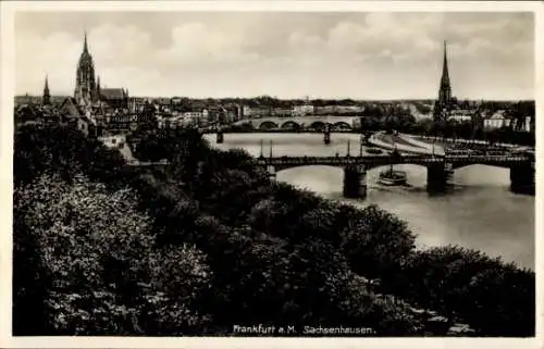 Ak Sachsenhausen Frankfurt am Main, Totalansicht, Brücke, Kirchtürme