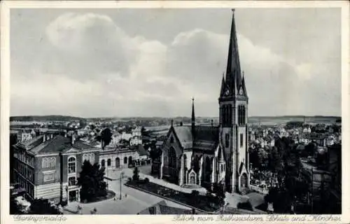 Ak Geringswalde Sachsen, Teilansicht, Schule, Kirche, Blick vom Rathausturm