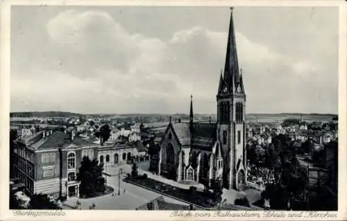 Ak Geringswalde Sachsen, Teilansicht, Schule, Kirche, Blick vom Rathausturm