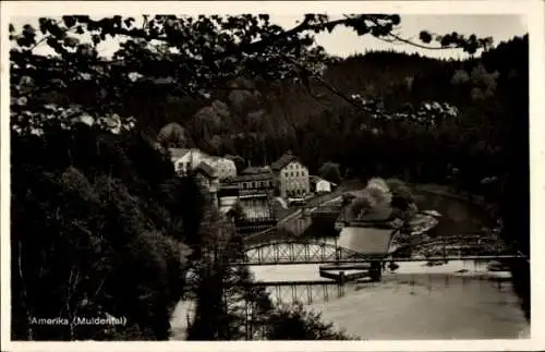 Ak Amerika Penig in Sachsen, Teilansicht, Brücke, Muldental