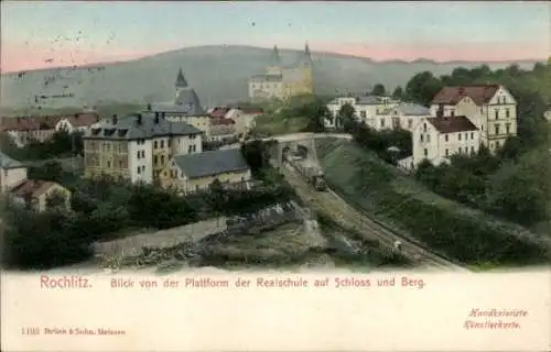 Ak Rochlitz an der Mulde Sachsen, Teilansicht, Realschule, Schloss, Berg, Blick von der Plattform