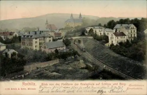 Ak Rochlitz an der Mulde Sachsen, Teilansicht, Realschule, Schloss, Berg, Blick von der Plattform