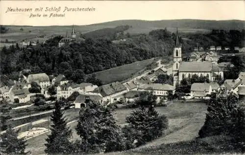 Ak Neuhausen im Erzgebirge, Schloss Purschenstein, Teilansicht, Flöhatal