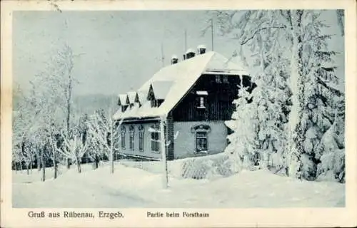 Ak Rübenau Marienberg im Erzgebirge, beim Forsthaus, Winter