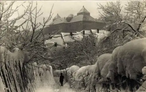 Ak Augustusburg Erzgebirge, Blick auf das Schloss im Winter