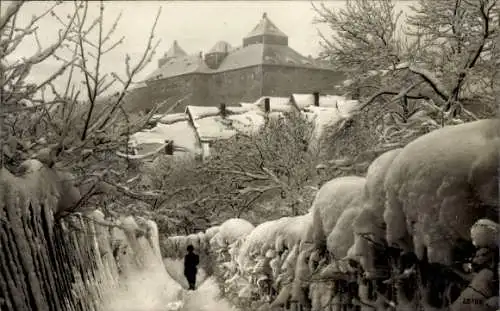 Ak Augustusburg Erzgebirge, Blick auf das Schloss im Winter