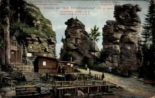 Ak Ehrenfriedersdorf, Greifenstein Berghaus, Aussichtsfelsen, Gemsenfelsen, Kreuzfelsen