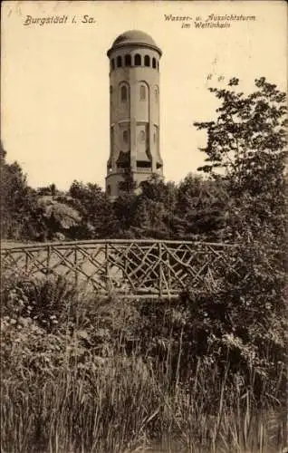 Ak Burgstädt in Sachsen, Wettinhain, Wasserturm, Aussichtsturm