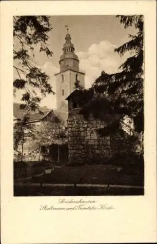 Ak Sondershausen im Kyffhäuserkreis Thüringen, Stadtmauer, Trinitatis Kirche