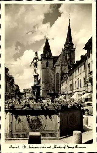 Ak Ansbach in Mittelfranken Bayern, St. Johanniskirche, Markgraf Georg Brunnen