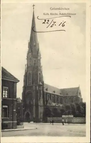 Ak Gelsenkirchen im Ruhrgebiet, Katholische Kirche, Bahnhofstraße