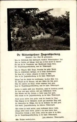 Lied Ak Rittersgrün Breitenbrunn im Erzgebirge, Joh. Günther, Jugendherberge, Wald