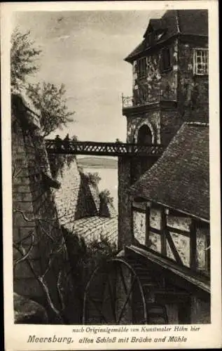 Ak Meersburg am Bodensee, altes Schloss. Brücke, Mühle