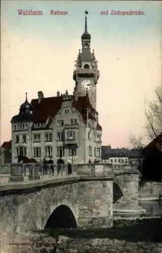 Ak Waldheim in Sachsen, Rathaus, Zschopaubrücke