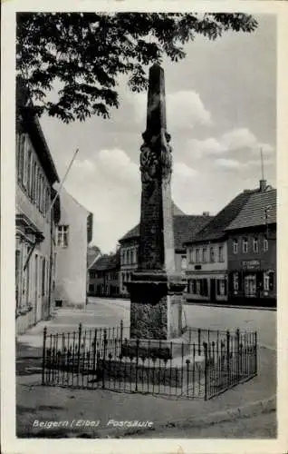 Ak Belgern in Sachsen, Postsäule, Friseur