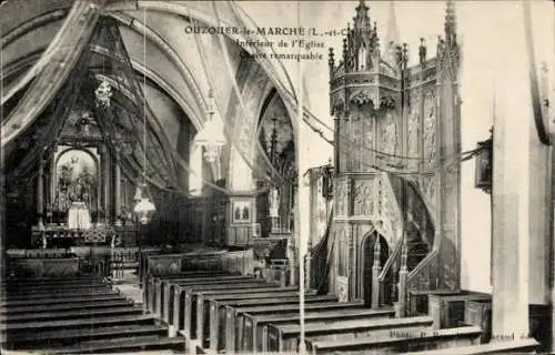 Ak Ouzouer le Marché Loir et Cher, Kirche, Innenansicht, Kanzel