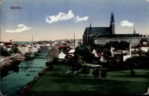 Ak Görlitz in der Lausitz, Panorama vom Ort, Kirche, Neisse