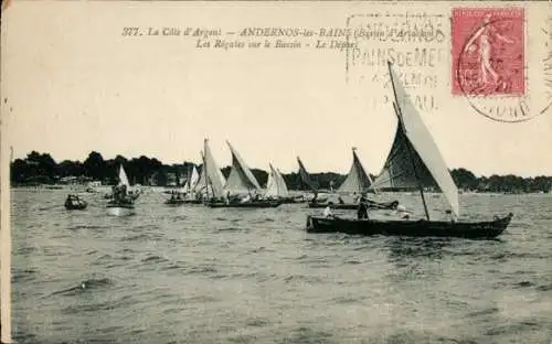 Ak Andernos les Bains Gironde, Les Regates sur le Bassin, Le Depart