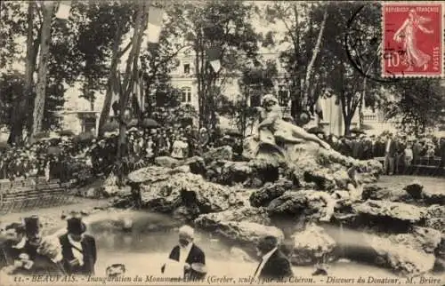 Ak Beauvais Oise, Inauguration du Monument Briere par M. Cheron. Discours du Donateur